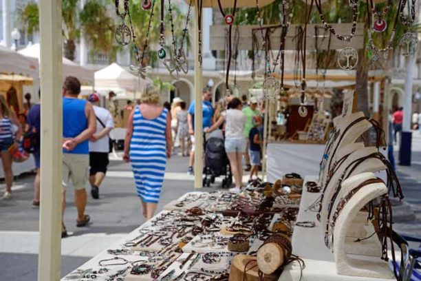 Cádiz, Spain - June 21, 2018: Market and stalls in Cádiz.