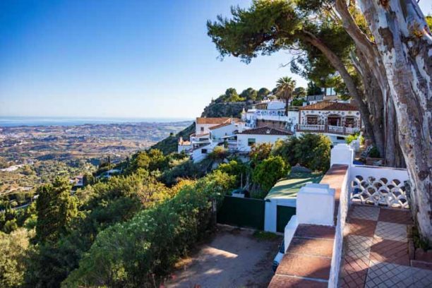 MIJAS, ANDALUSIA, SPAIN - CIRCA MAI, 2019:  The townscape of Mijas on Costa del Sol in Andalusia, Spain