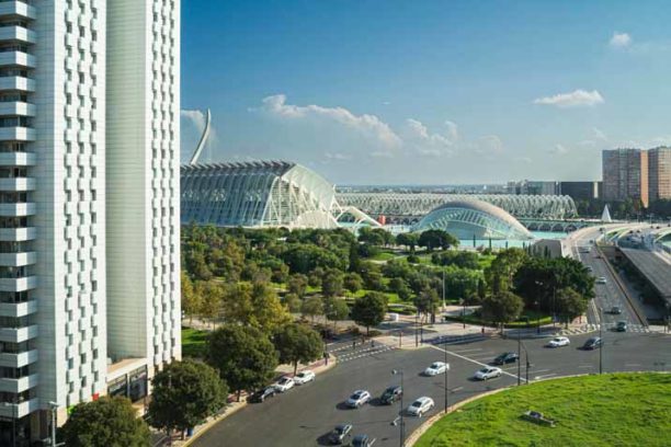 Valencia, Spain, Europe. - 3rd September 2021: view from above of the city of science in valencia